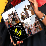 Elegant Monogram 3 Photo Graduation Cap Topper<br><div class="desc">This elegant monogram graduation cap topper features a black background with a 3 photo collage of the graduate,  a white graduation cap ,  class year,  and initial and name in handwritten calligraphy script.</div>