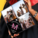 Elegant Monogram 3 Photo Graduation Cap Topper<br><div class="desc">This elegant monogram graduation cap topper features a black background with a 3 photo collage of the graduate,  a white graduation cap ,  class year,  and initial and name in handwritten calligraphy script.</div>