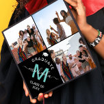 Elegant Monogram 3 Photo Graduation Cap Topper<br><div class="desc">This elegant monogram graduation cap topper features a black background with a 3 photo collage of the graduate,  a white graduation cap ,  class year,  and initial and name in handwritten calligraphy script.</div>