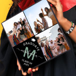 Elegant Monogram 3 Photo Graduation Cap Topper<br><div class="desc">This elegant monogram graduation cap topper features a black background with a 3 photo collage of the graduate,  a white graduation cap ,  class year,  and initial and name in handwritten calligraphy script.</div>