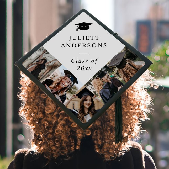 Elegant Monogram 5 Photo Collage Graduation Cap Topper (Creator Uploaded)