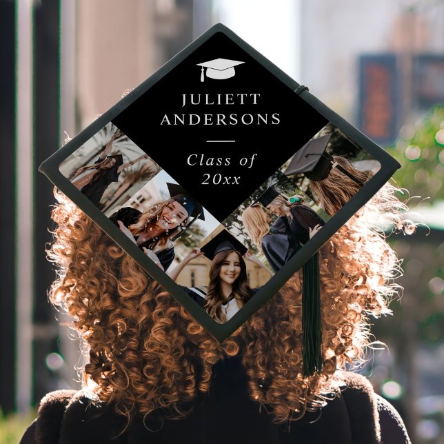 Elegant Monogram 5 Photo Collage Graduation Cap Topper (Creator Uploaded)