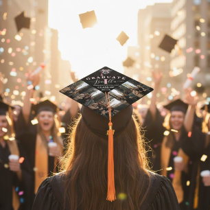 Elegant Monogram 5 Photo Girly Graduation Cap Topper