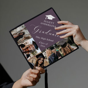 Elegant Monogram 5 Photo Graduation Cap Topper