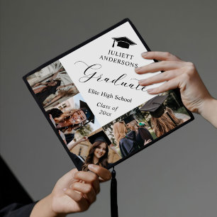 Elegant Monogram 5 Photo Graduation Cap Topper
