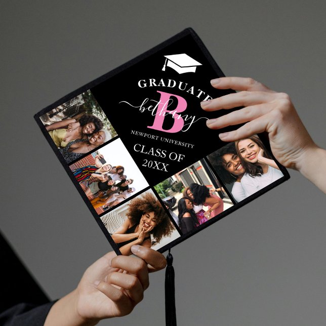 Elegant Monogram 5 Photo Graduation Cap Topper (Creator Uploaded)