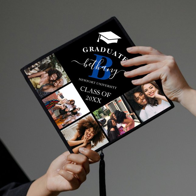 Elegant Monogram 5 Photo Graduation Cap Topper (Creator Uploaded)