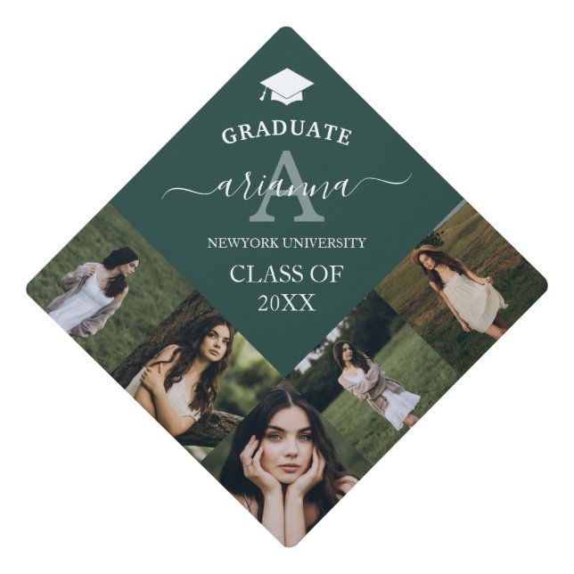 Elegant Monogram 5 Photo Graduation Cap Topper (Front)