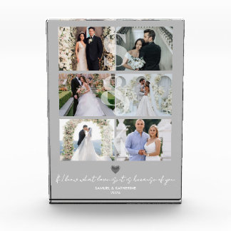 Elegant Monogram 6 Photo Collage Valentine's Gift Block
