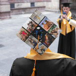 Elegant Monogram 8 Photo Graduation Cap Topper<br><div class="desc">This elegant monogram graduation cap topper features a black background with a 8 photo collage of the graduate,  a white graduation cap ,  class year,  and initial and name in handwritten calligraphy script.</div>