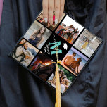 Elegant Monogram 8 Photo Graduation Cap Topper<br><div class="desc">This elegant monogram graduation cap topper features a black background with a 8 photo collage of the graduate,  a white graduation cap ,  class year,  and initial and name in handwritten calligraphy script.</div>