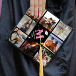 Elegant Monogram 8 Photo Graduation Cap Topper<br><div class="desc">This elegant monogram graduation cap topper features a black background with a 8 photo collage of the graduate,  a white graduation cap ,  class year,  and initial and name in handwritten calligraphy script.</div>