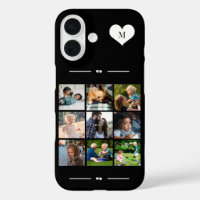 Elegant monogram 9 photo collage black