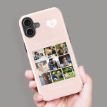 Elegant monogram 9 photo collage blush pink iPhone 16 case<br><div class="desc">Add nine family,  kids,  pets or best friends images and create your own beautiful photo collage phone case with your monogram name initial inside a white heart over a light pink background.             Easy to personalize with your custom square images and letter</div>