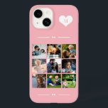 Elegant monogram 9 photo collage Case-Mate iPhone 14 case<br><div class="desc">Add nine family,  kids,  pets or best friends images and create your own beautiful photo collage phone case with your monogram name initial inside a white heart over a light pink feminine background.             Easy to personalize with your custom square images and letter</div>