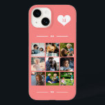 Elegant monogram 9 photo collage  Case-Mate iPhone 14 case<br><div class="desc">Add nine family,  kids,  pets or best friends images and create your own beautiful photo collage phone case with your monogram name initial inside a white heart over a coral pink feminine background.             Easy to personalize with your custom square images and letter</div>