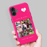 Elegant monogram 9 photo collage hot pink iPhone 16 case<br><div class="desc">Add nine family,  kids,  pets or best friends images and create your own beautiful photo collage phone case with your monogram name initial inside a white heart over a hot pink background.             Easy to personalize with your custom square images and letter</div>