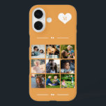 Elegant monogram 9 photo collage orange iPhone 16 case<br><div class="desc">Add nine family,  kids,  pets or best friends images and create your own beautiful photo collage phone case with your monogram name initial inside a white heart over a orange background.             Easy to personalize with your custom square images and letter</div>