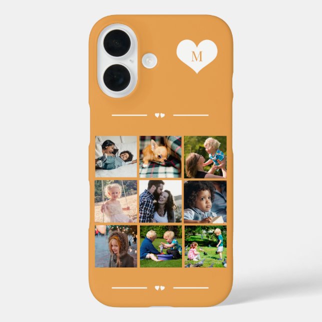 Elegant monogram 9 photo collage orange Case-Mate iPhone case (Back)