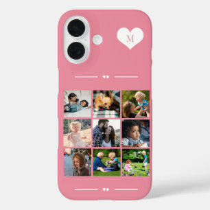 Elegant monogram 9 photo collage pink iPhone 16 case