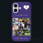 Elegant monogram 9 photo collage purple iPhone 16 case<br><div class="desc">Add nine family,  kids,  pets or best friends images and create your own beautiful photo collage phone case with your monogram name initial inside a white heart over a purple background.             Easy to personalize with your custom square images and letter</div>