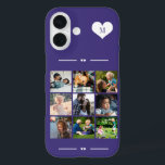 Elegant monogram 9 photo collage purple iPhone 16 case<br><div class="desc">Add nine family,  kids,  pets or best friends images and create your own beautiful photo collage phone case with your monogram name initial inside a white heart over a purple background.             Easy to personalize with your custom square images and letter</div>