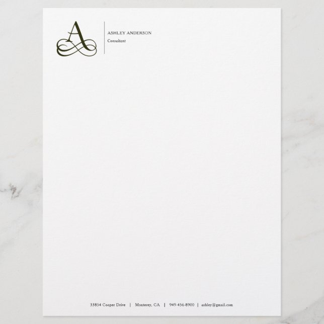 Elegant Monogram "A" Letterhead (Front)