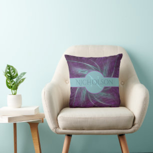 Elegant Monogram Abstract Spiral Purple Teal Throw Pillow