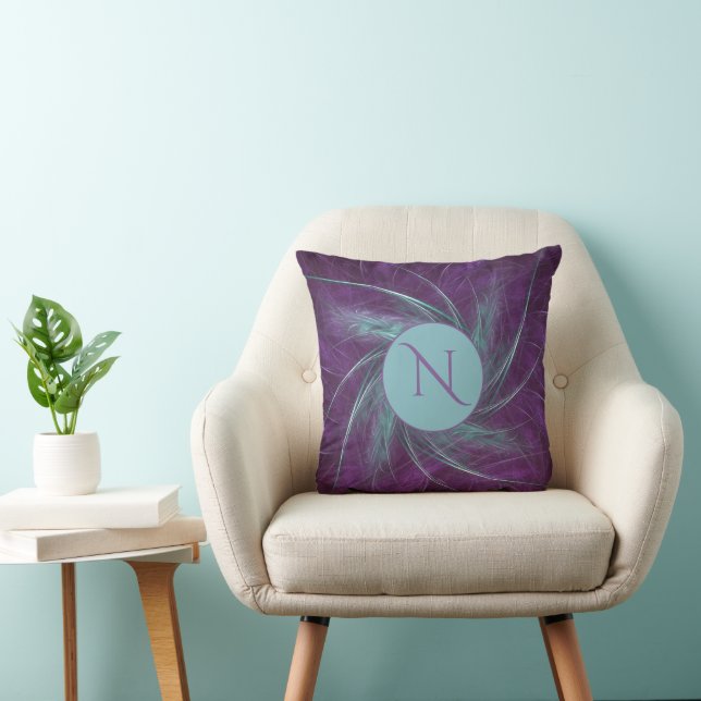 Elegant Monogram Abstract Spiral Purple Teal Throw Pillow (Chair)