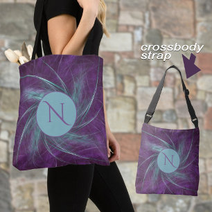 Elegant Monogram Abstract Spiral Purple Teal Tote Bag