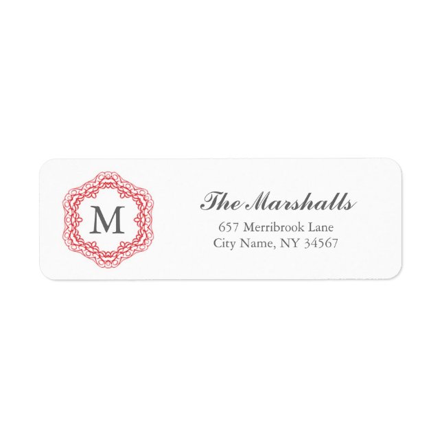 Elegant Monogram Address Label / Red & Grey (Front)