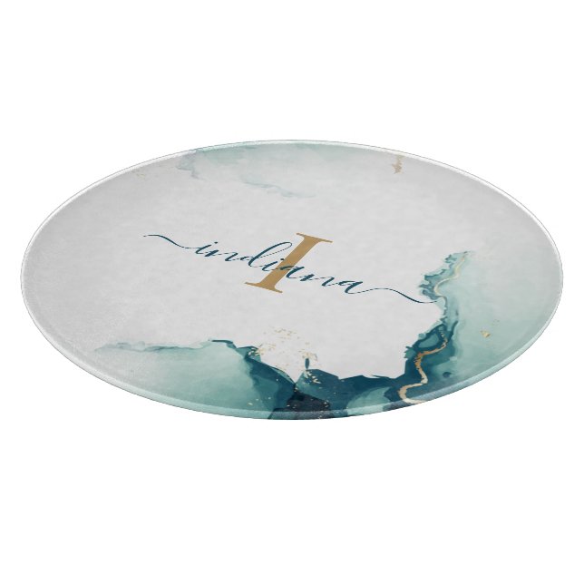 Elegant Monogram Agate Script Chic Cutting Board (Corner)