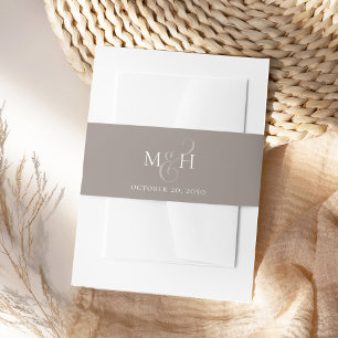 Elegant Monogram Ampersand Calligraphy Taupe Invitation Belly Band
