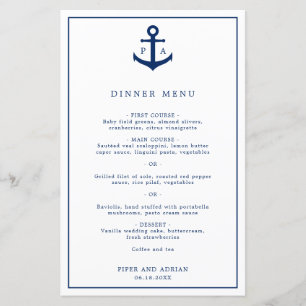Elegant Monogram Anchor Nautical Wedding Menu