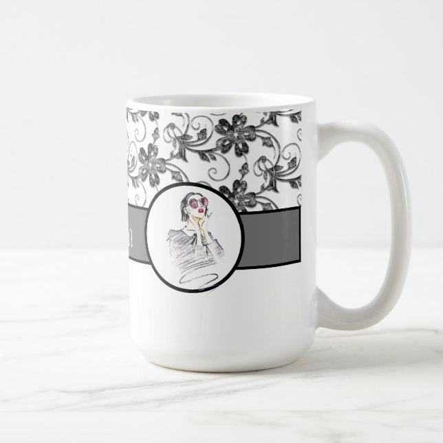 Elegant Monogram and Floral Pattern Coffee Mug (Right)