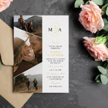 Elegant Monogram Asymmetrical Photos Wedding Gold