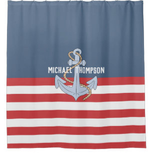 Elegant monogram beach house Anchor stripes navy