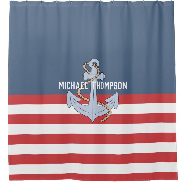 Elegant monogram beach house Anchor stripes navy (Front)