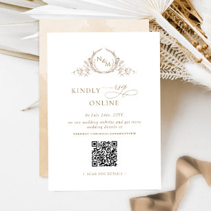 Elegant Monogram Beige Cream RSVP Online QR Code  Enclosure Card