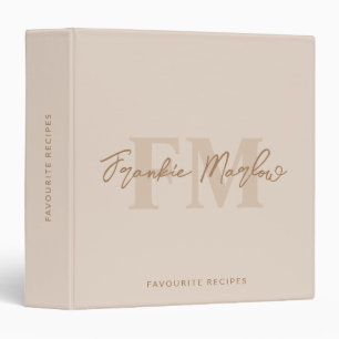Elegant Monogram Beige Gold Script Name Recipe Binder