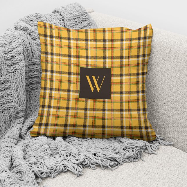 Elegant Monogram Beige Plaid Pattern Throw Pillow (Creator Uploaded)