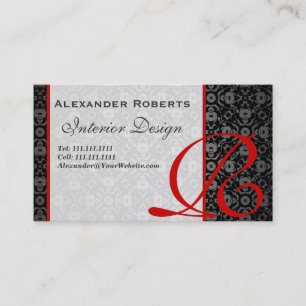 Elegant Monogram Black and Gold Damask Business Card