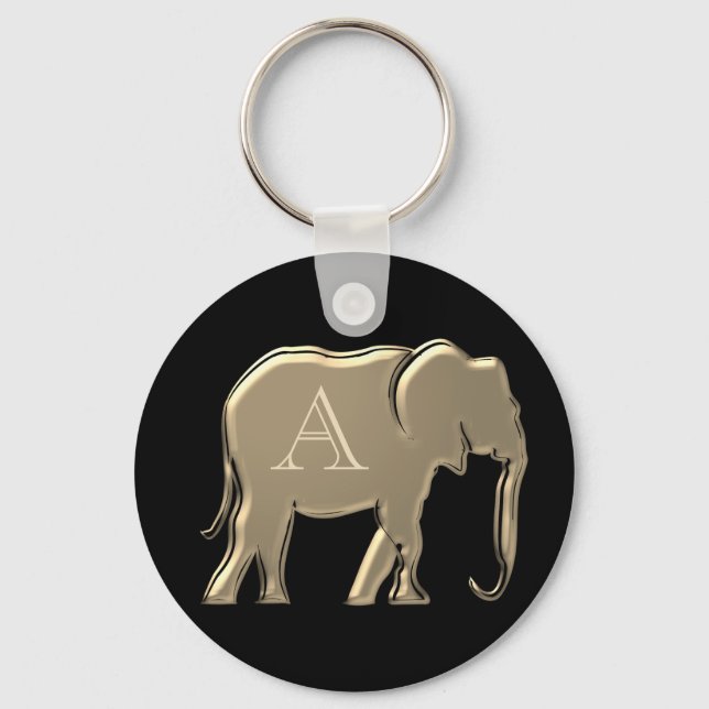 Elegant Monogram Black and Gold Keychain (Front)