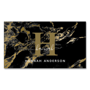 Elegant Monogram Black and Gold Magnetic Business Card