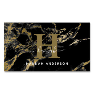 Elegant Monogram Black and Gold  Magnetic Business Card