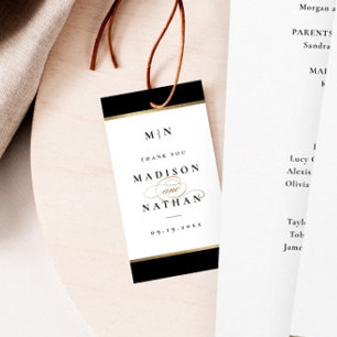 Elegant Monogram Black and Gold Wedding Gift Tags
