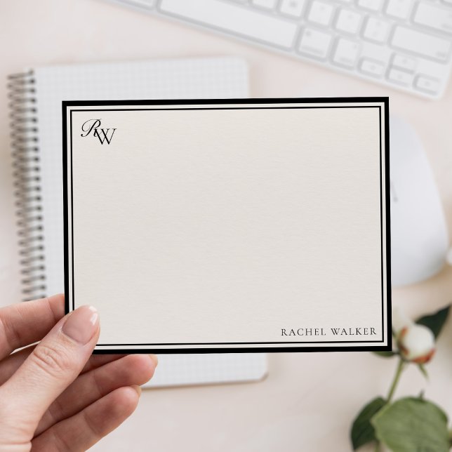 Elegant Monogram Black and Ivory Two Border Card (Creator Uploaded)