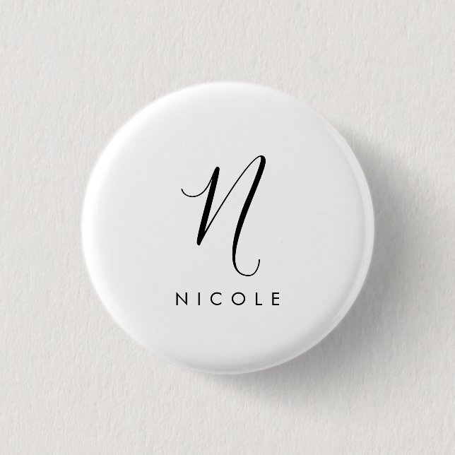 Elegant Monogram Black and White 1 Inch Round Button (Front)