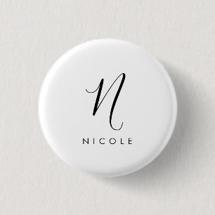 Elegant Monogram Black and White 1 Inch Round Button