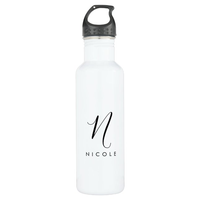 Elegant Monogram Black and White 710 Ml Water Bottle (Front)